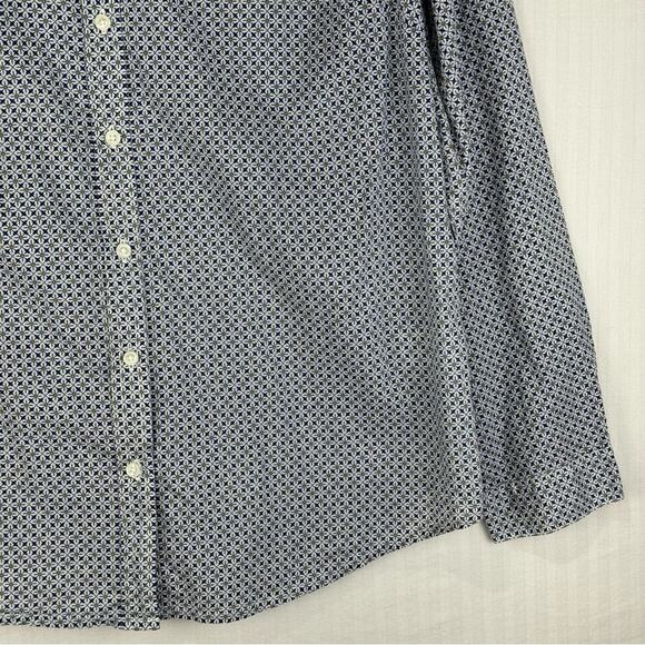 Liz Claiborne Classic Button Down Shirt Women Size Large Blue Diamond Green Dots - Picture 2 of 9